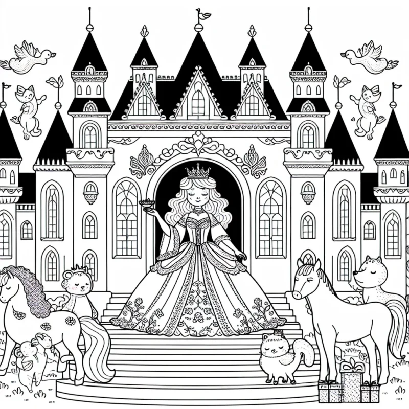 Un palais féerique habité par une gentille reine et ses serviteurs animaux.