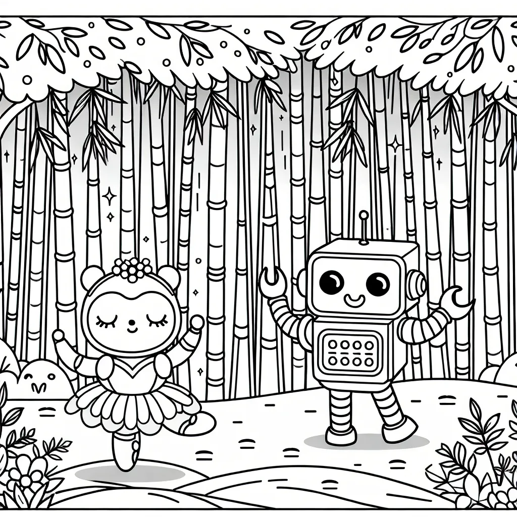 Un robot dansant dans une forêt de bambous enchantés