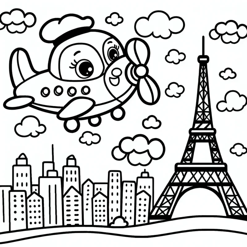 Imaginer un avion survolant la ville de Paris avec la tour Eiffel en arrière-plan.