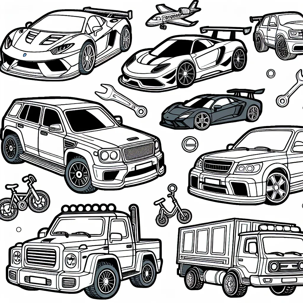 Vous devez créer un coloriage concernant différentes marques de voitures. Chaque voiture doit représenter sa marque de manière unique avec des détails distincts. Inclure des logos de marques sur chaque véhicule peut aider à identifier leur origine. Assurer la variété en termes de types de véhicules - des voitures de sport, des camions, des berlines et des SUV.