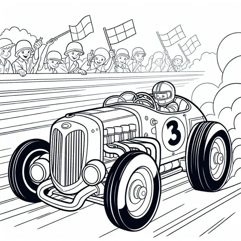 Voici un dessin intéressant à colorier représentant une scène animée à la course de voitures !