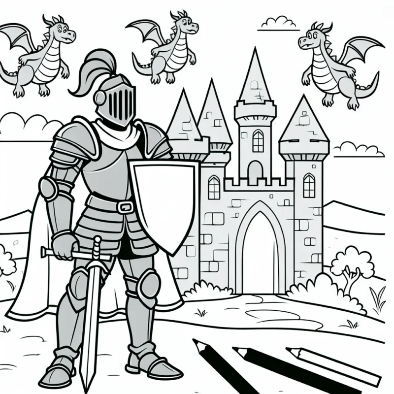 Un chevalier brave défendant son château des dragons aériens