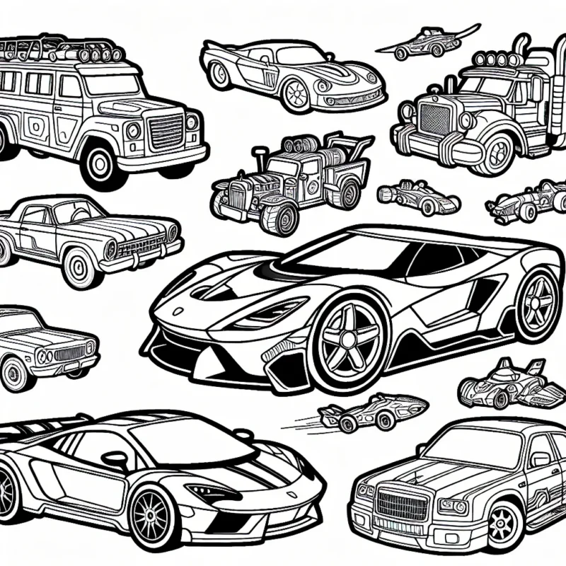Dessinez et coloriez une variété de voitures soigneusement conçues, représentant chacune une marque différente.