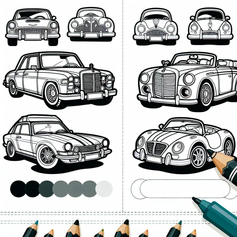 Vous avez à votre disposition une multitude de voitures de différentes marques. Coloriez chaque voiture avec des couleurs vives pour donner vie à ces modèles emblématiques.