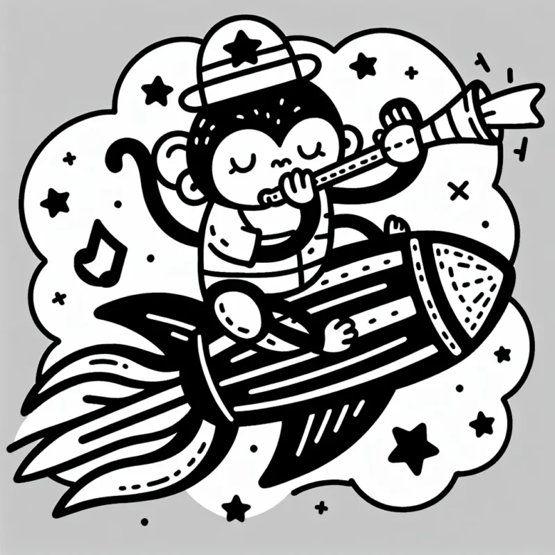 Un singe musicien jouant de l'harmonica sur une étoile filante