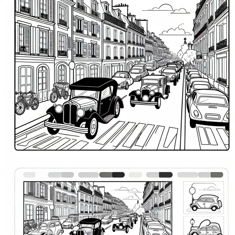 Un cortège de voitures classiques sur une rue pittoresque de Paris