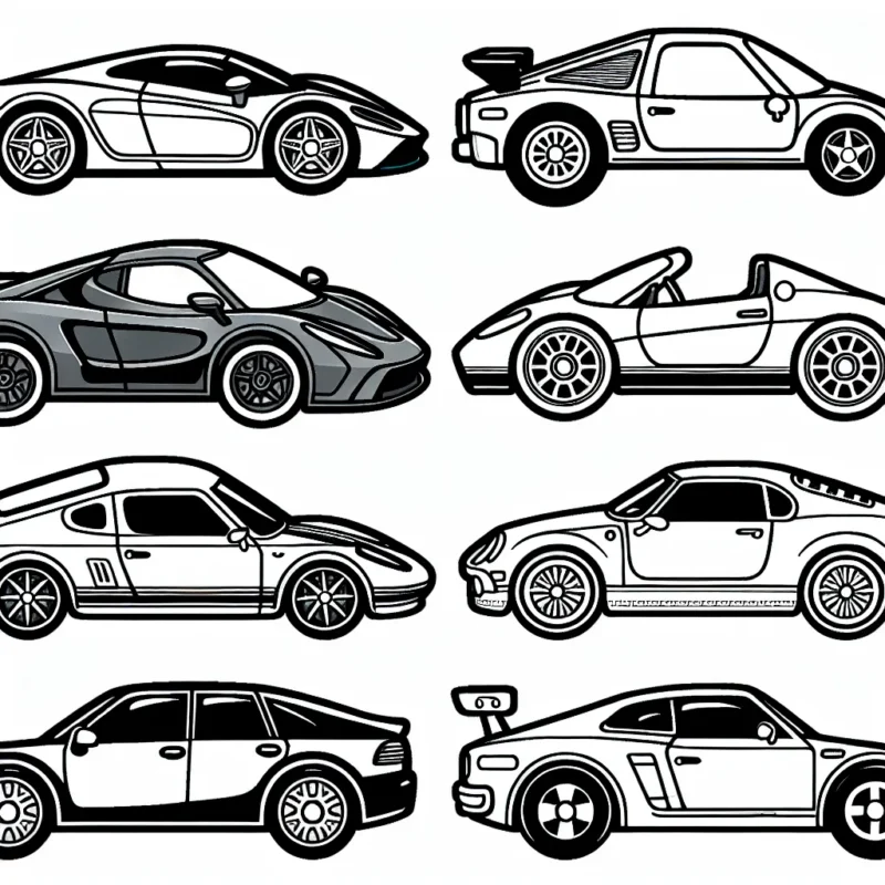 Colorie les voitures de différentes marques célèbres : Ferrari, Lamborghini, Tesla, Renault, BMW, et Mercedes !