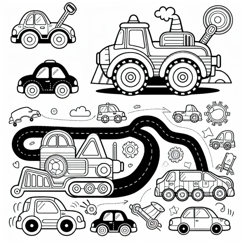 Détailler plusieurs voitures de marques différentes en un dessin évolutif à colorier.