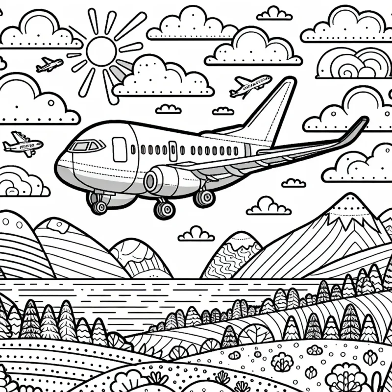 Un avion de ligne en plein vol avec divers paysages