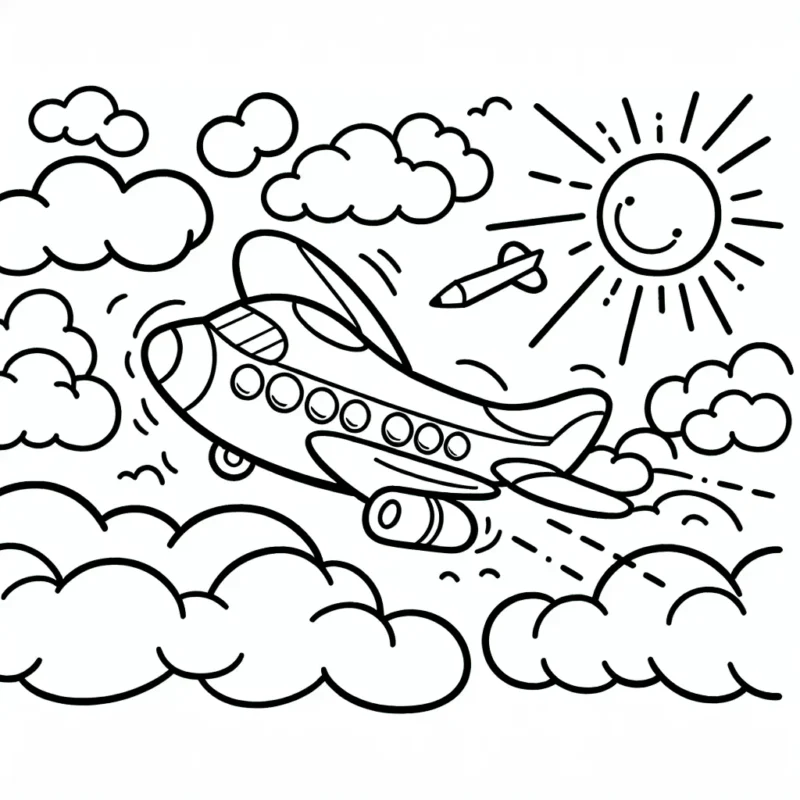l'avion vole haut dans le ciel parmi les nuages, ses ailes étincelantes sous le soleil
