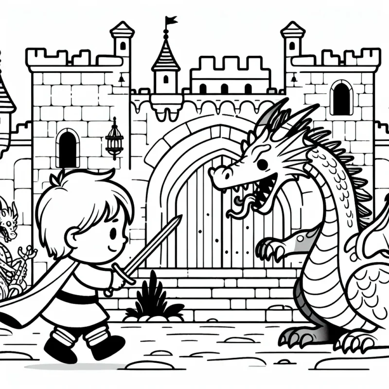 Une aventure épique d'un petit garçon aux prises avec un dragon féroce dans un décor de château médiéval.