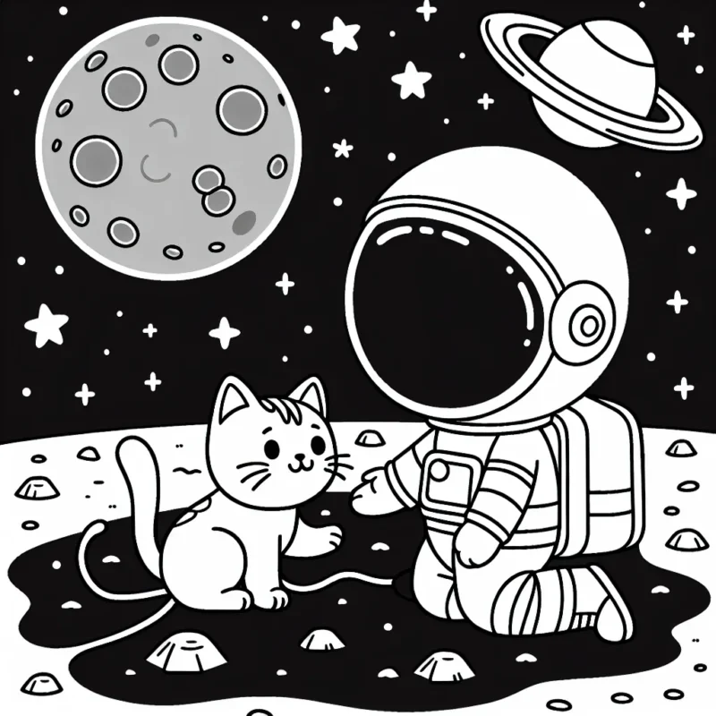 Un astronaute joue avec son chat sur la lune