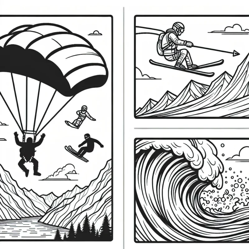 Un parachutiste plonge d'un hélicoptère au-dessus de montagnes. Un skieur descend une pente dangereusement raide. Un surfeur bravant des vagues gigantesques.