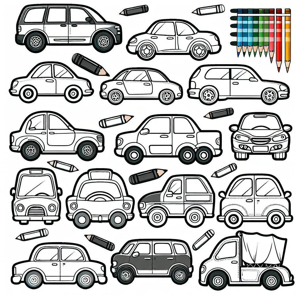 Dessine une sélection de voitures par marque. Peut-tu identifier et colorier chaque voiture avec sa couleur officielle ?