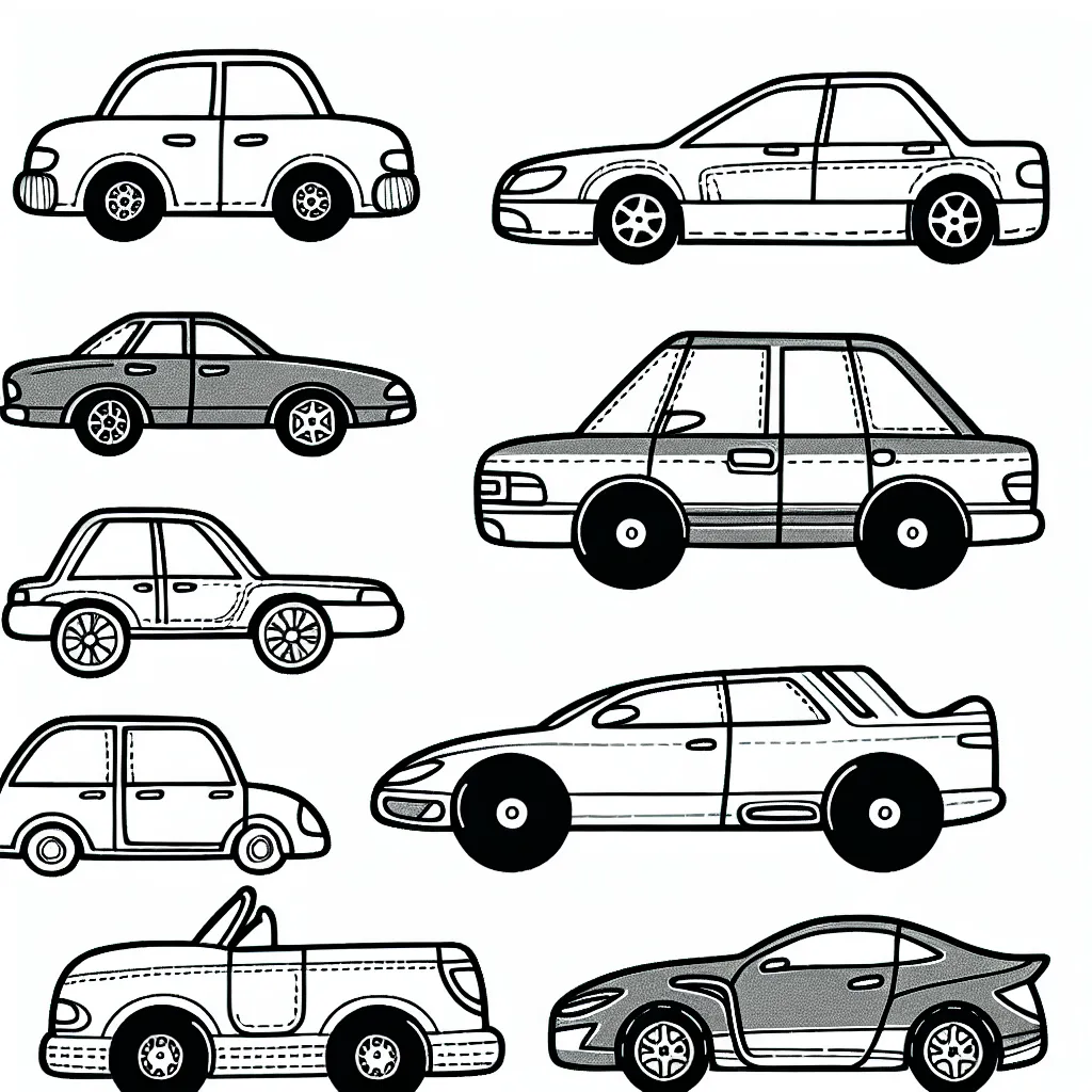 Dessinez et colorez les voitures par marque, à partir d'image de contour en noir et blanc