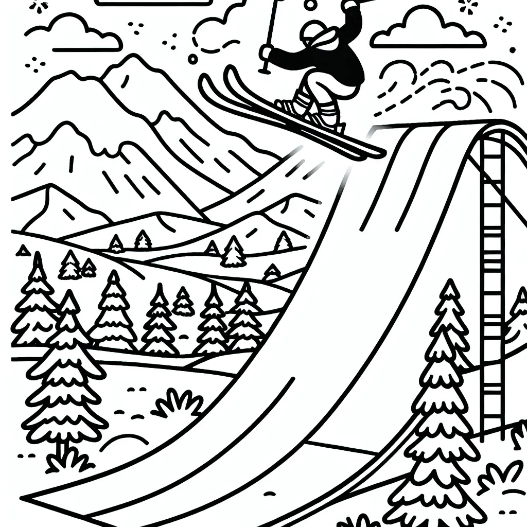 Un skieur acrobatique sautant au-dessus d'un demi-tube dans un paysage de montagne enneigée