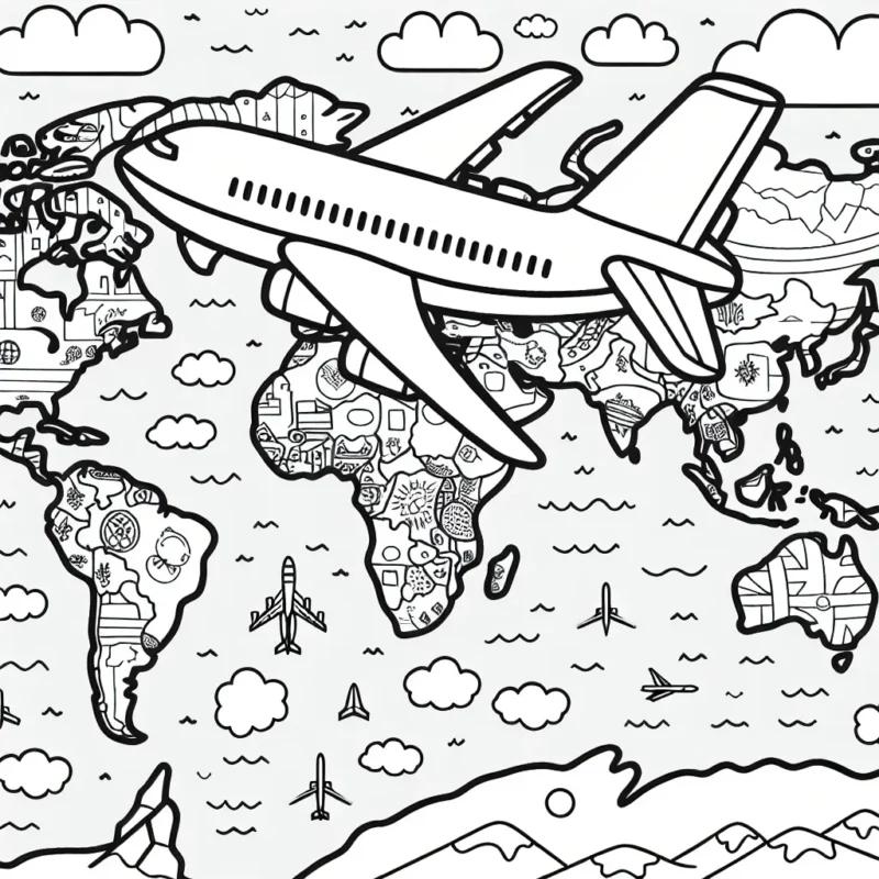 Un avion survolant plusieurs pays du monde: