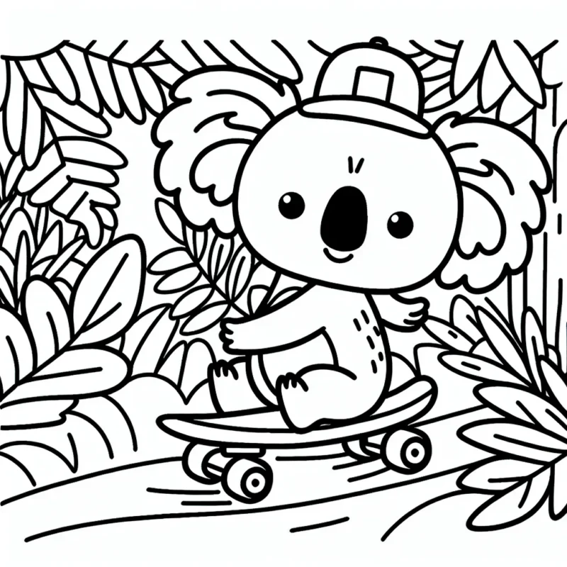 Un koala faisant du skateboard dans la jungle