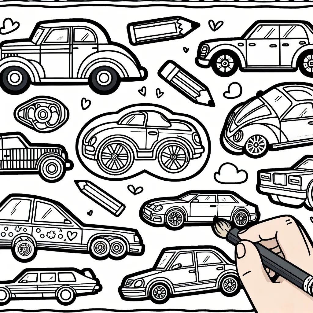 Esquisse une scène détaillée de voitures représentant différentes marques populaires.