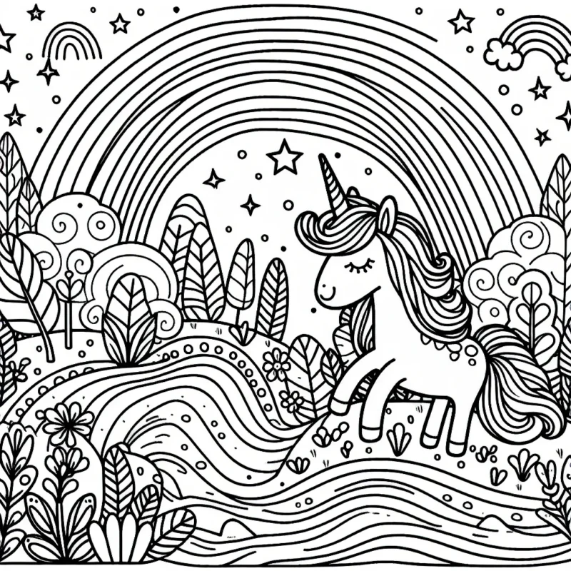 Un monde féerique de licornes au bord d'une rivière enchantée avec des arcs-en-ciel