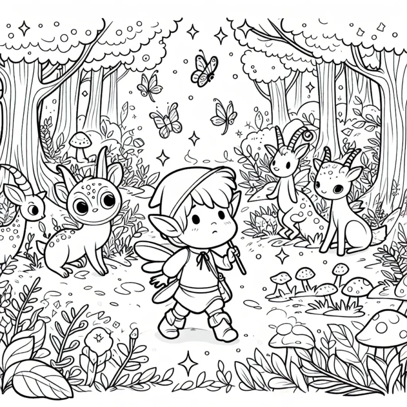 Un petit lutin aventureux s'aventure dans une forêt enchantée pleine de créatures magiques