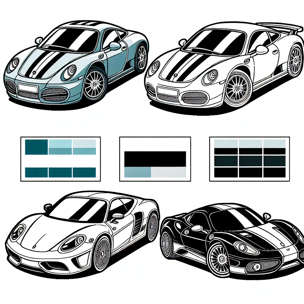 Dessine une voiture par marque, et colorie chaque véhicule avec son logo et des couleurs associées à chaque entreprise. Par exemple, utilise le bleu pour une voiture 'Peugeot', le rouge pour une 'Ferrari', le noir pour un 'Mercedes' et ainsi de suite.