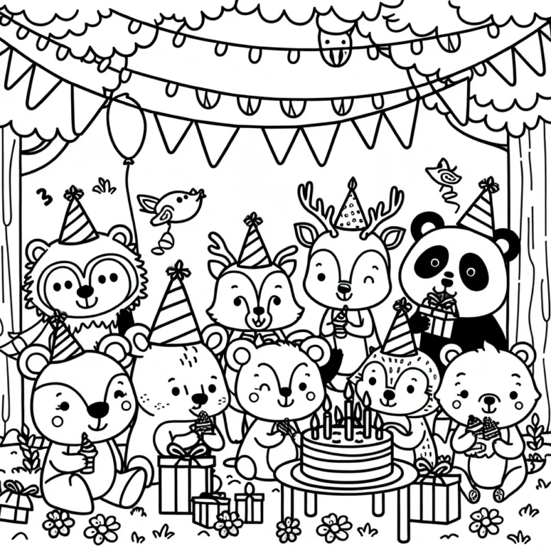Un groupe d'animaux de la forêt organisant une fête d'anniversaire