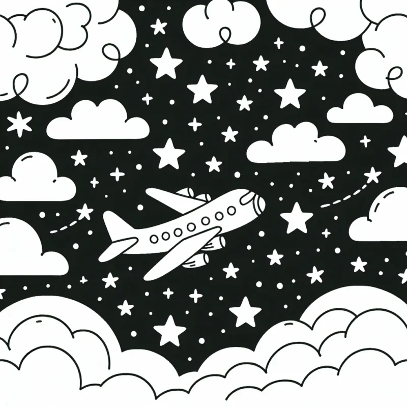 Un ciel étoilé avec des avions volant parmi les nuages