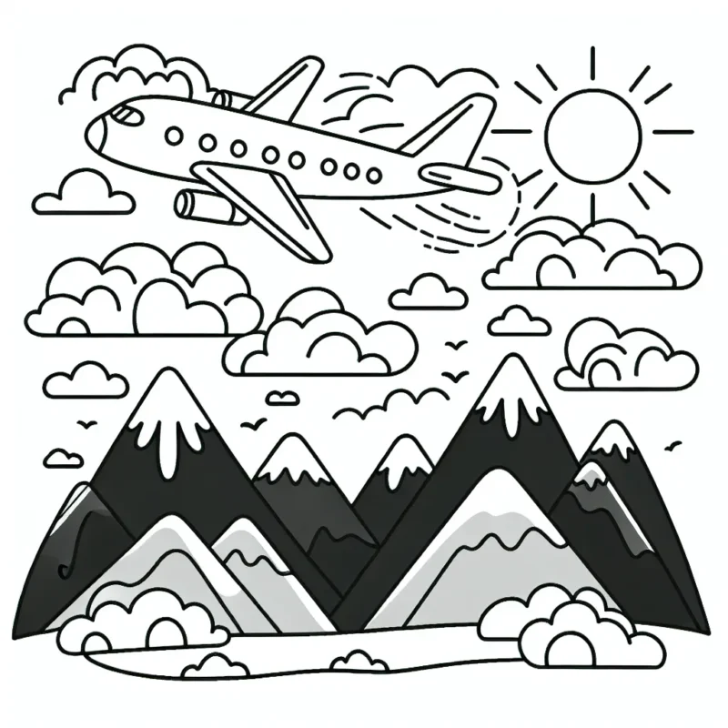 Un avion volant au-dessus de magnifiques montagnes et de nuages