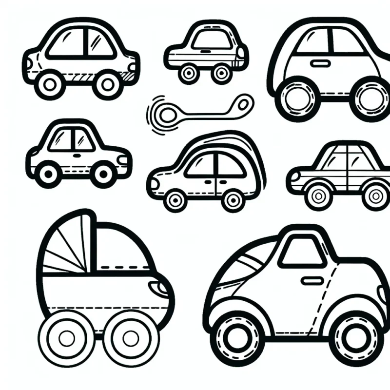 Créer un coloriage qui met en avant différentes marques de voitures comme Renault, Peugeot, Mercedes et Ferrari