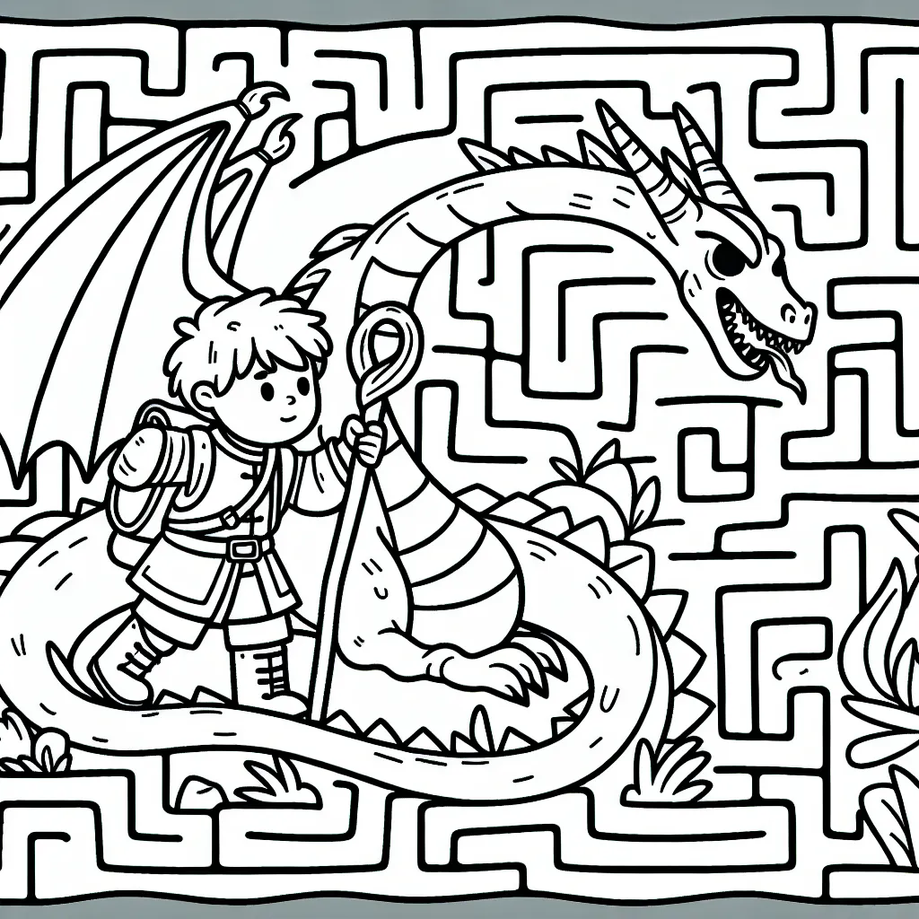 Le petit explorateur bravant les dangers du labyrinthe de dragons