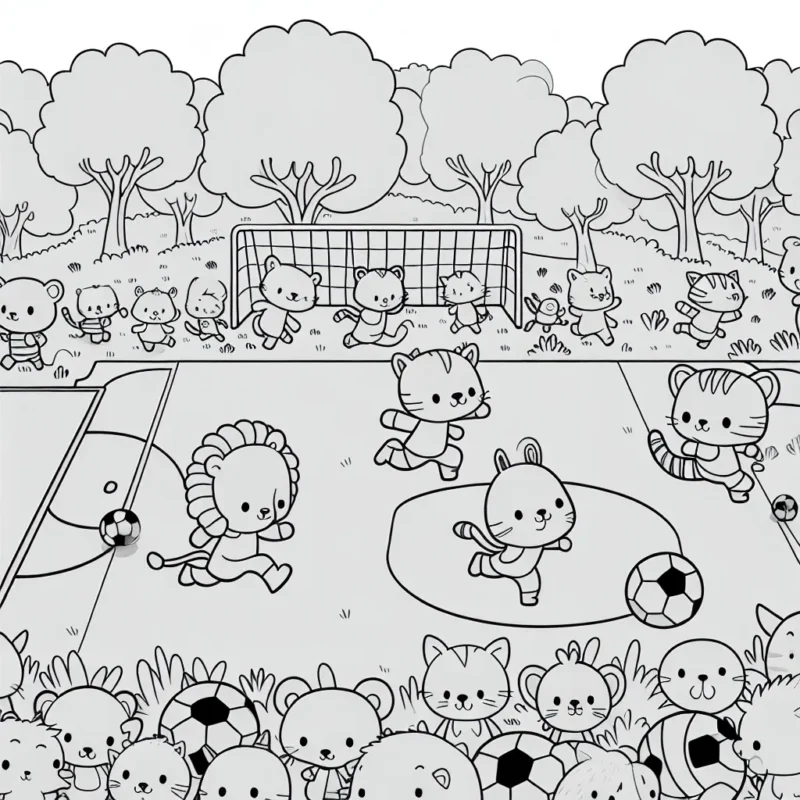 Une équipe d'animaux jouant un match de football