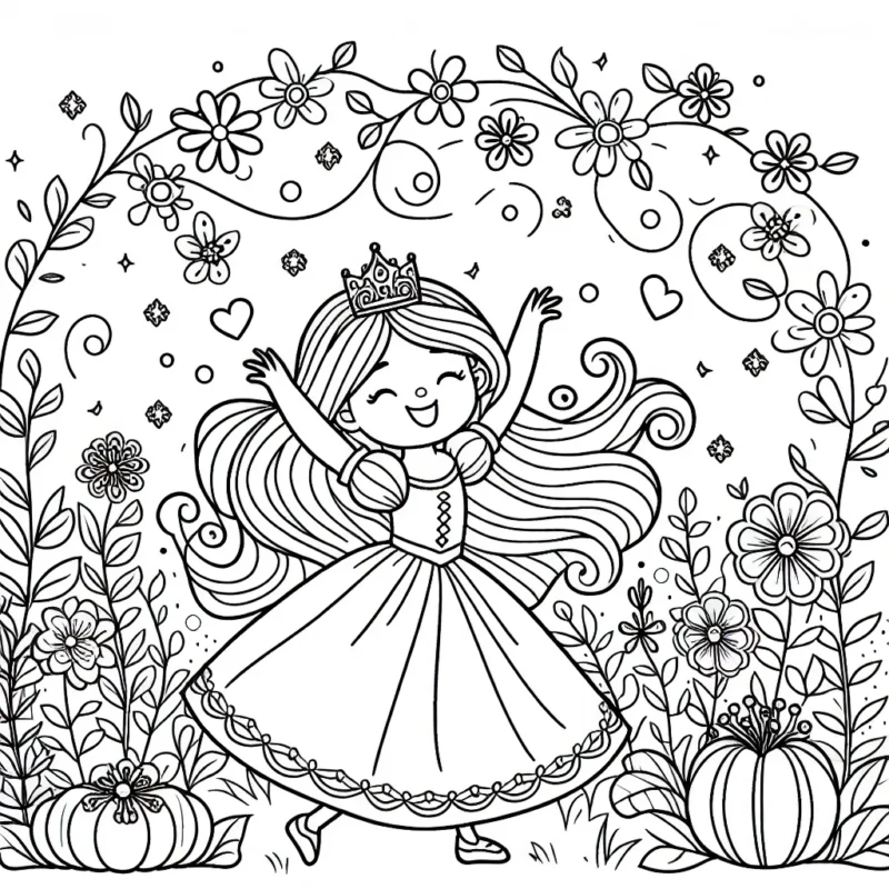 Une petite princesse danse joyeusement avec des fleurs enchantées dans son jardin royal