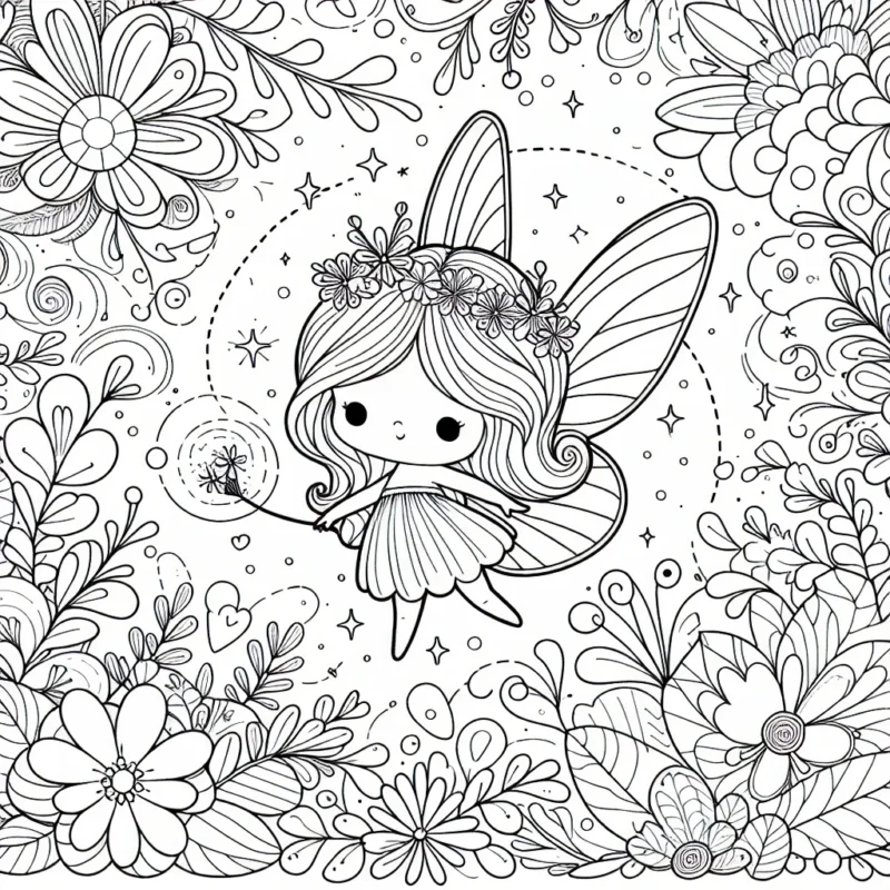 Une petite fée enchantée fait un voyage magique à travers un jardin de fleurs fantastiques.