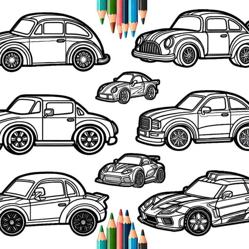 Avec ton crayon de couleur, transforme ces voitures en chefs-d'œuvre. Chaque voiture appartient à une marque différente. Sauras-tu les colorier en fonction de la couleur originale de la marque célèbre ?