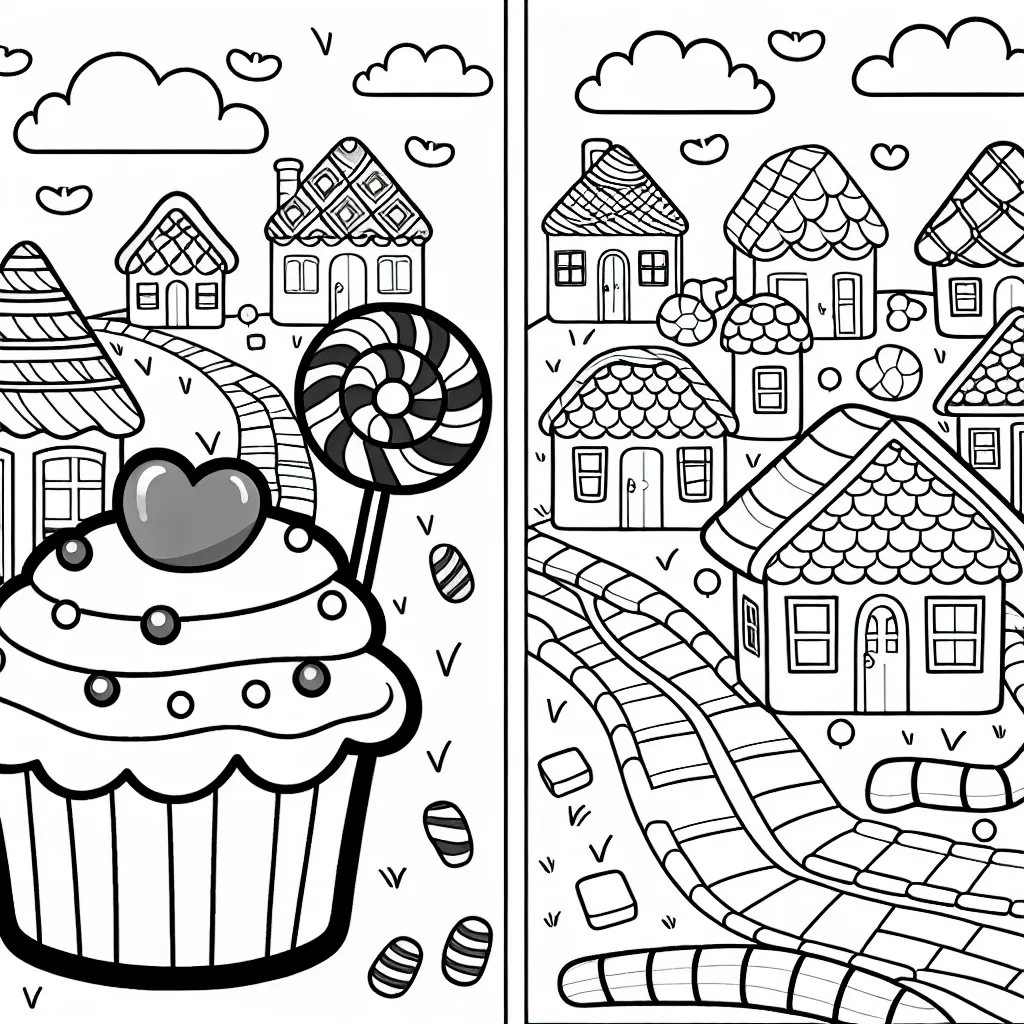 Une ville de sucreries avec des maisons-cupcakes et des rues en réglisse