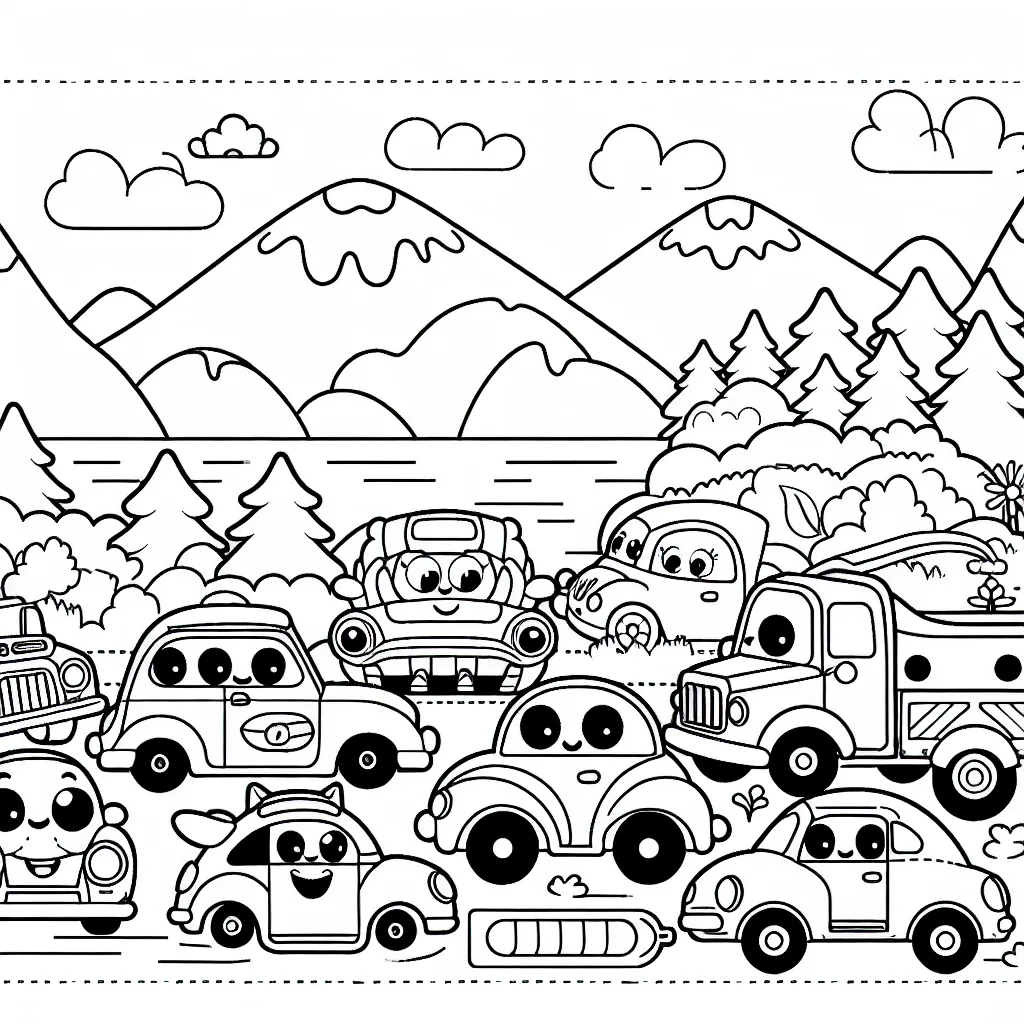 Un rallye animé d'auto-courses amusantes ! Dessine une foule de voitures en pleine course, chacune avec son propre caractère et style. N'oublie pas de colorer le décor - montagnes, forêts, mer et ciel. Fais preuve de créativité dans le choix des couleurs !
