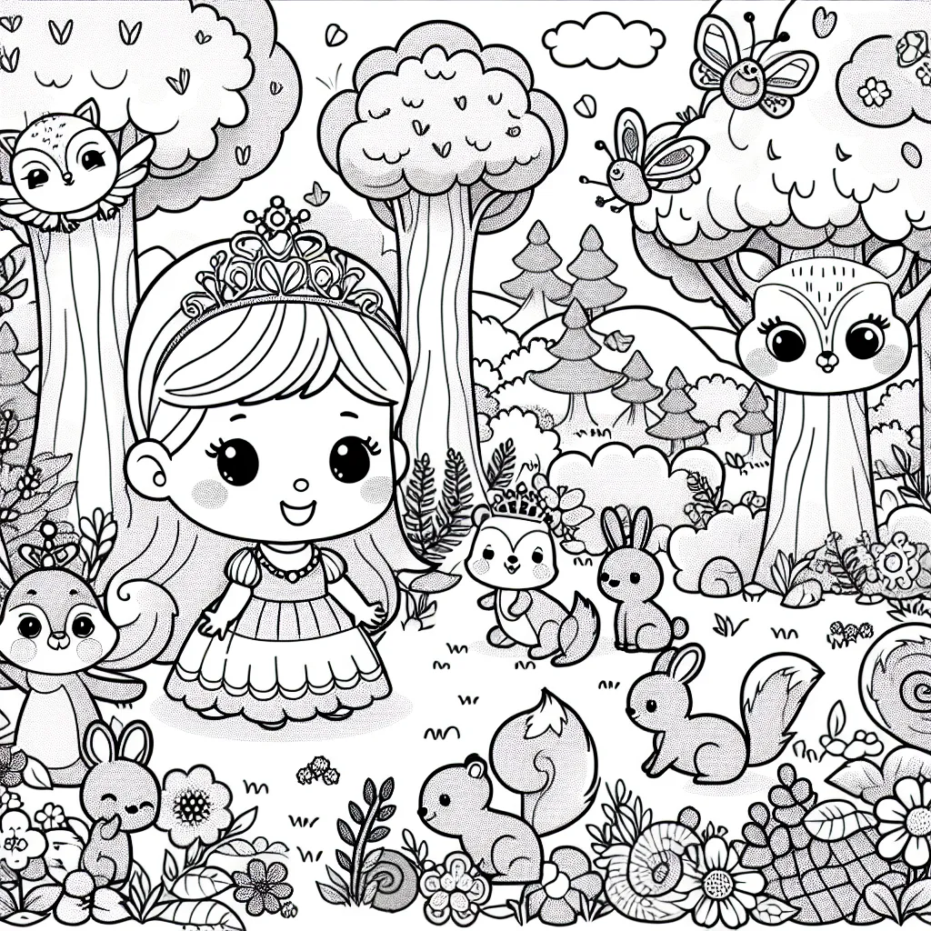 Une petite princesse dans un jardin enchanteur avec des animaux de la forêt