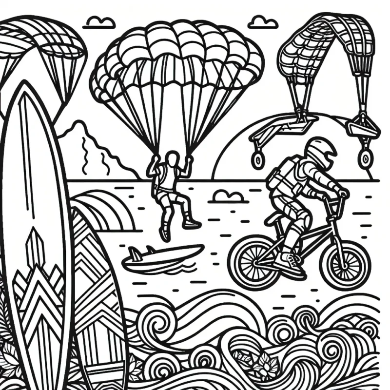 Fais ressortir les couleurs vives et dynamiques des planches de surf, des parachutes et des vélos BMX tout en recréant l'excitation et l'adrénaline des sports extrêmes.