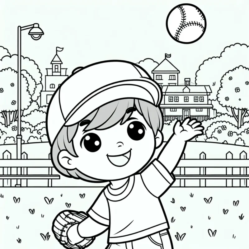 Un petit garçon dans une casquette de baseball lance un ballon de baseball au milieu d'un parc animé