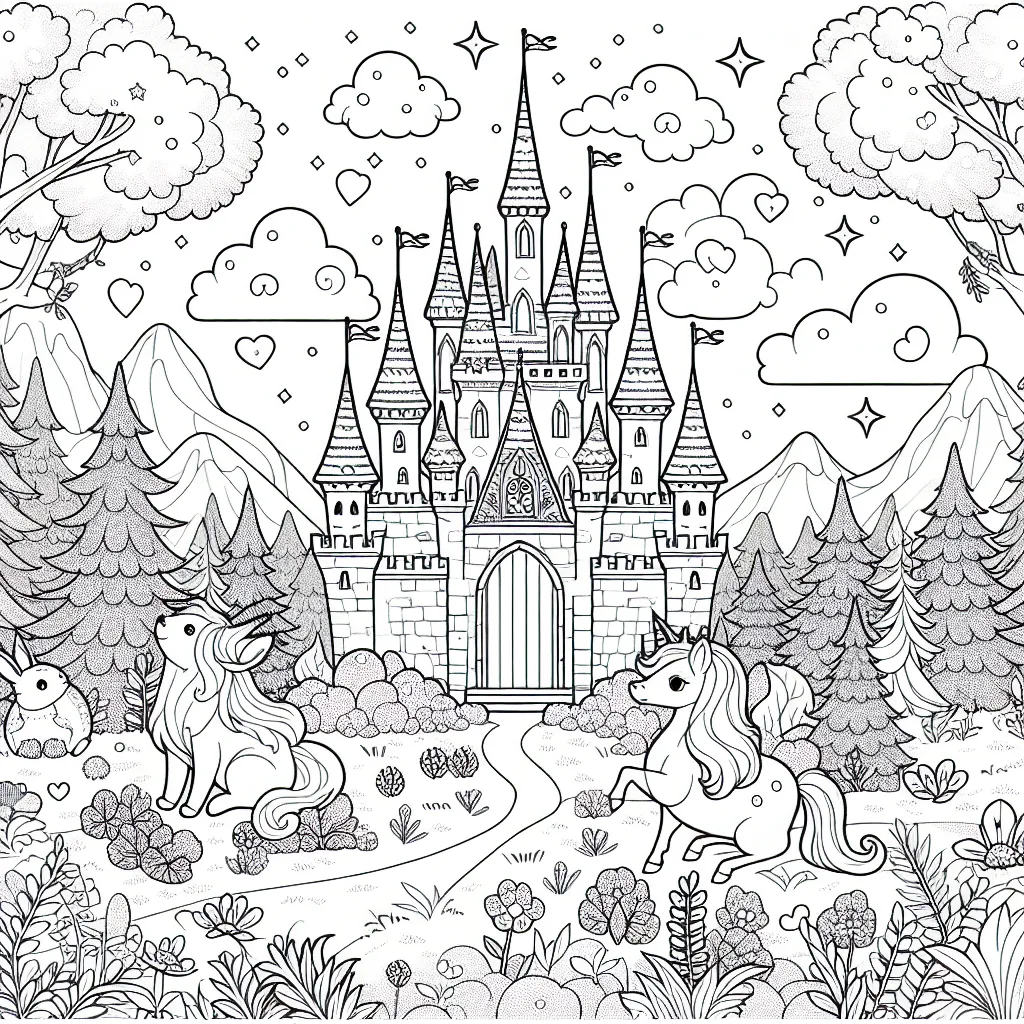 Un château enchanté dans une forêt enchantée avec des créatures féeriques