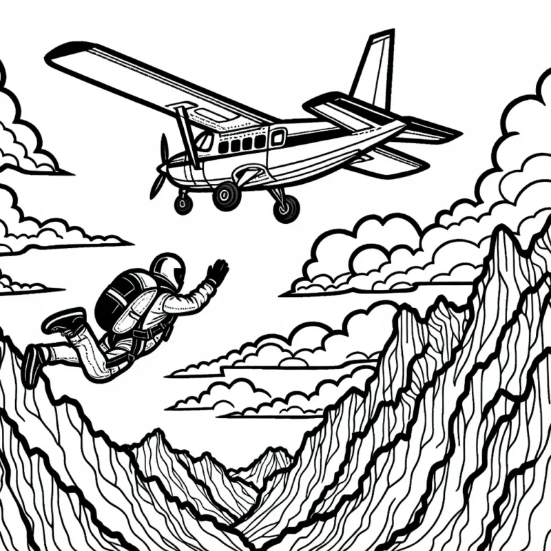 Un parachutiste expérimenté qui saute d'un avion volant au-dessus de montagnes rocheuses