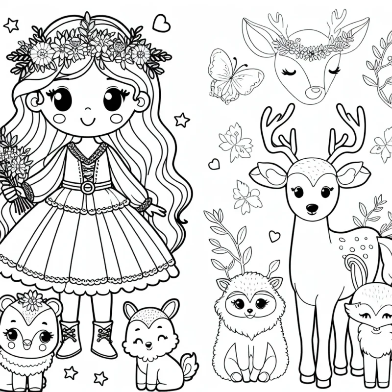 Imagina une princesse de la forêt entourée de ces fidèles amis animaux