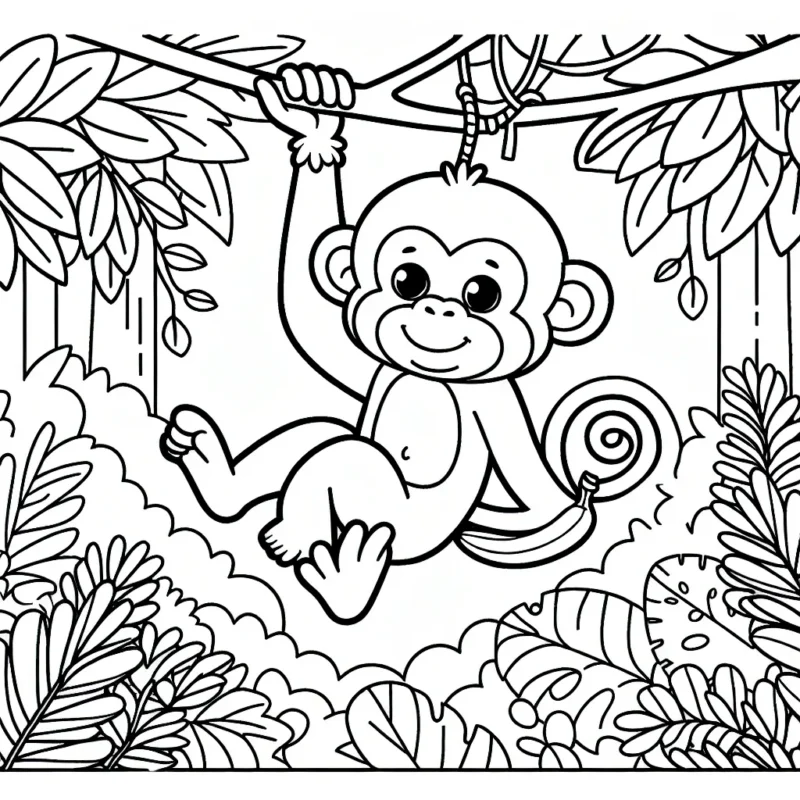 Un singe qui balance dans la jungle avec une banane à la main