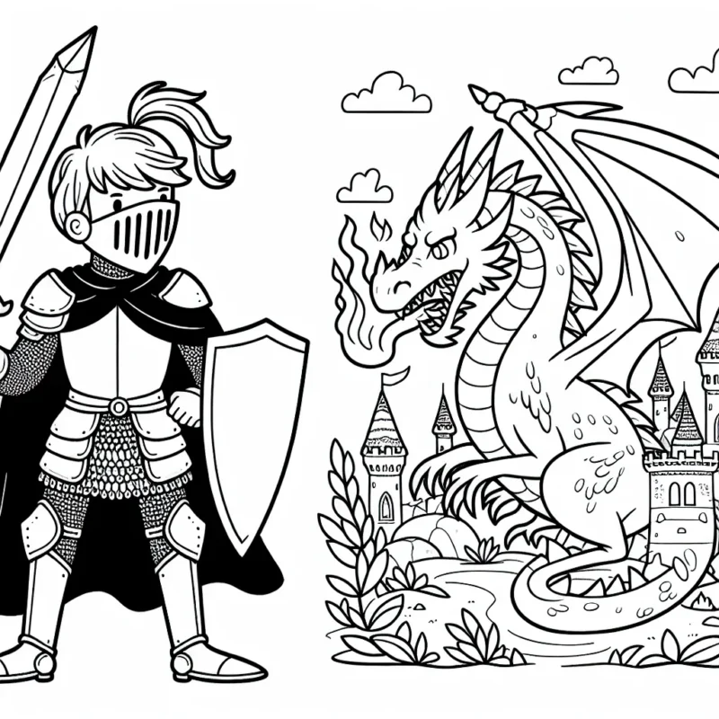 Un brave chevalier protégeant un royaume enchanté contre un dragon cracheur de feu