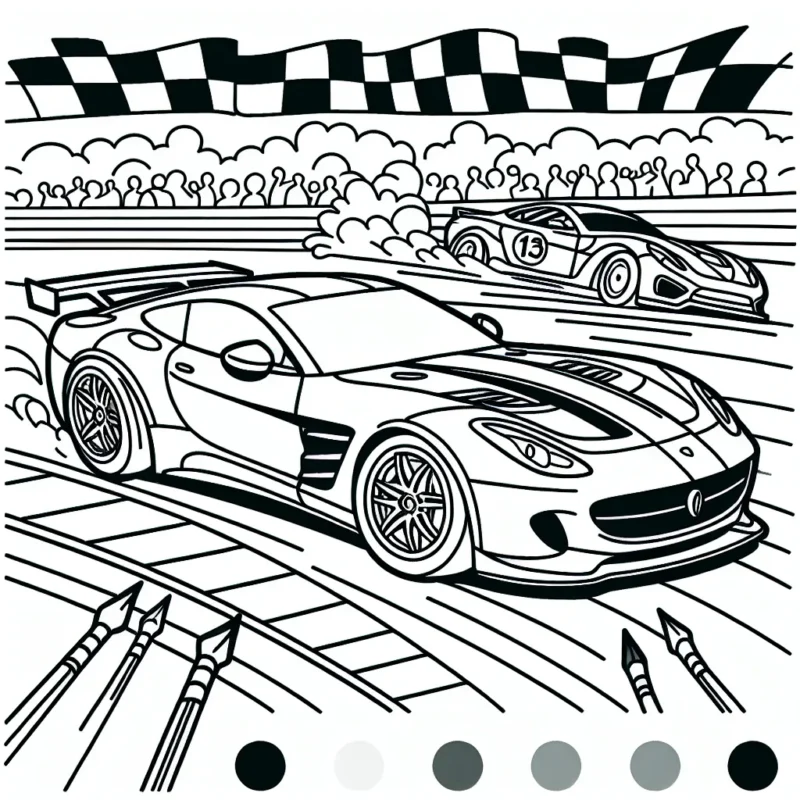 Dessine une voiture sportive de course participant à un grand tournoi de vitesse