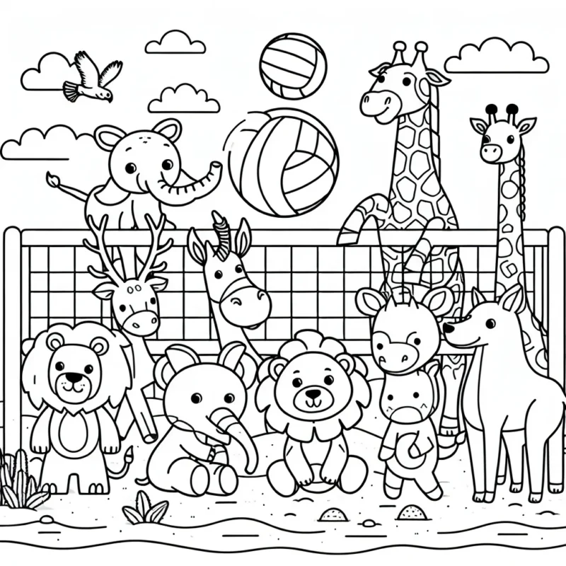 Un groupe d'animaux jouant au volley-ball sur la plage