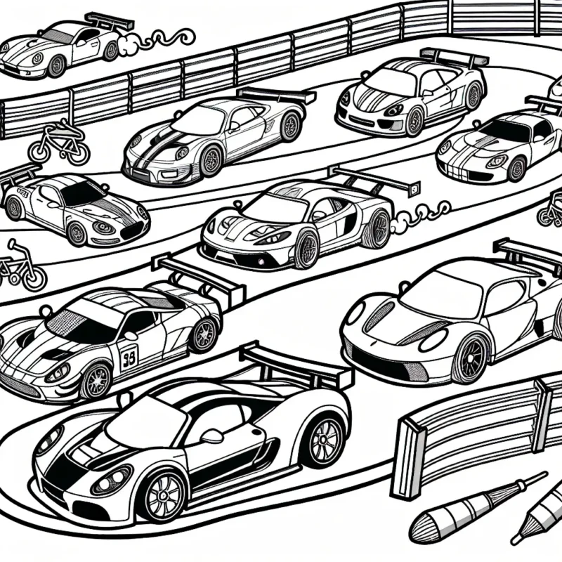 Un circuit de course animé avec différentes voitures sportives