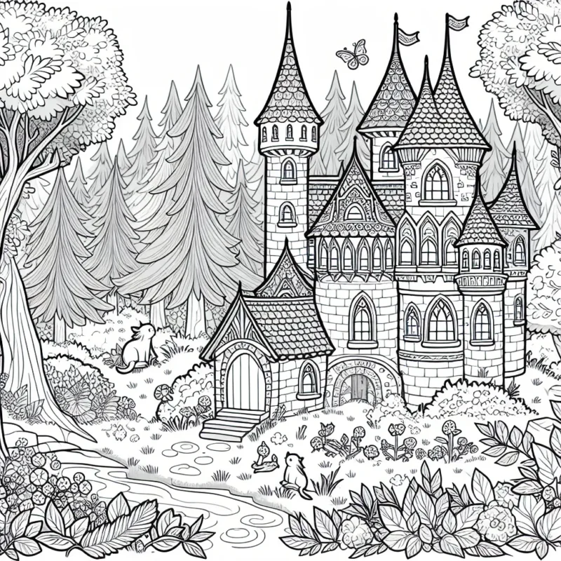 Un château enchanté au milieu d'une forêt peuplée d'animaux magiques
