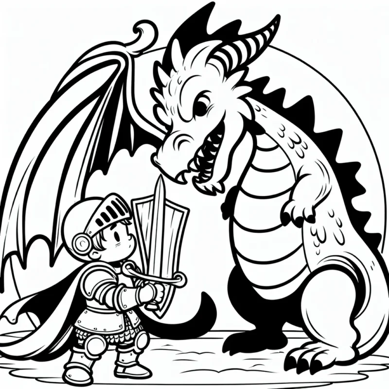 Un jeune chevalier courageux qui combat redoutable dragon pour protéger son royaume